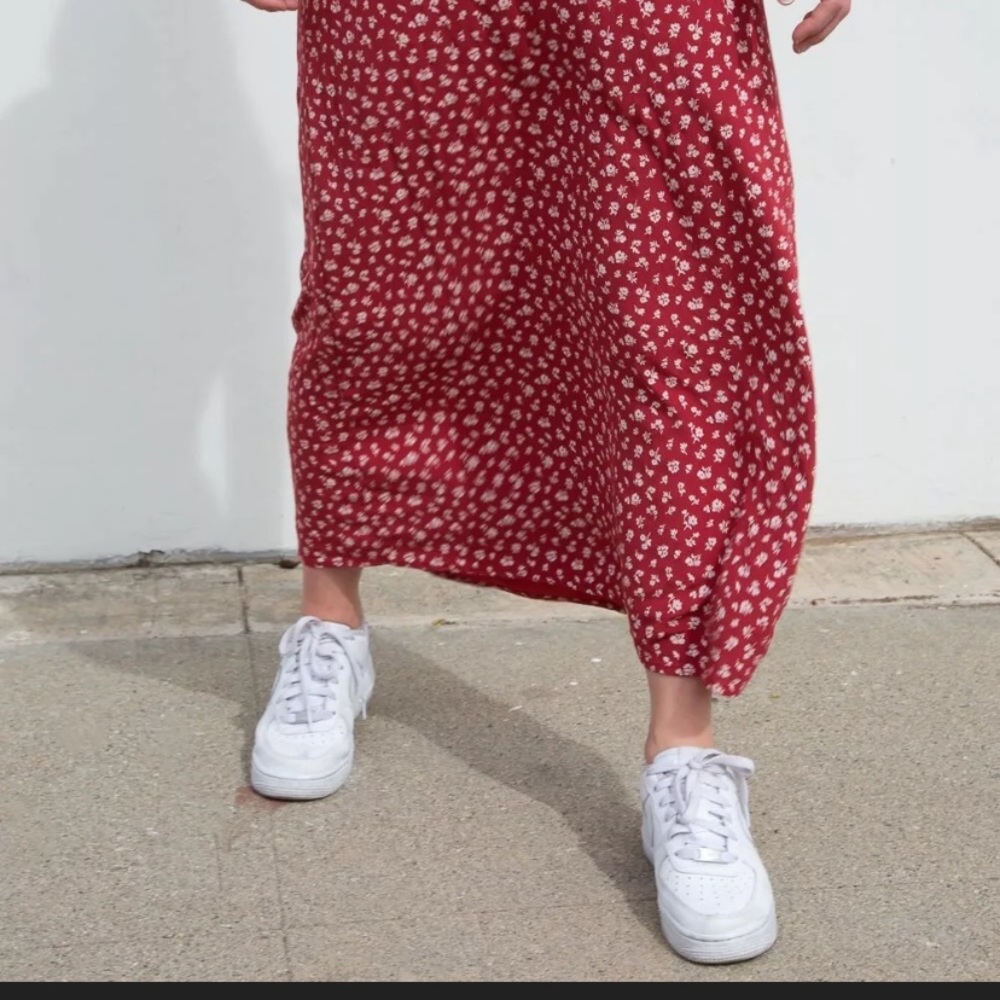 Brandy Melville Red Skirt with white floral design